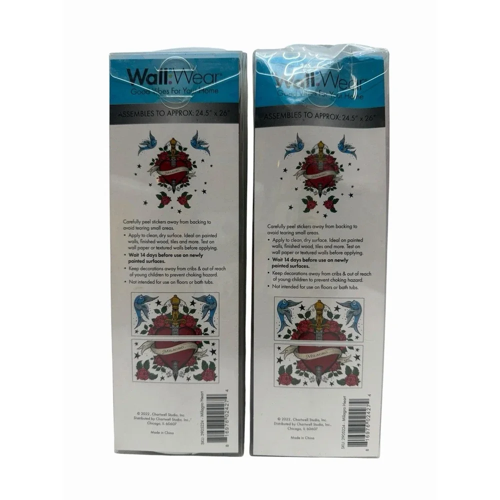 Wall Wear Milagro Heart Peel & Stick Removable Wall Décor‎ Decals Lot of 2 NIP
